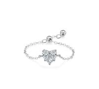 Anillo apilable, anillo para madres con diamante creado, plata, oro blanco y joyería bohemia Pt950 para mujer, R 1/2, Oro blanco de 18 quilates, Diamante sintético