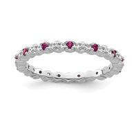 Anillo apilable de plata de ley 925 con puntas pulidas, rubí y diamante, apilable, para mujer, US 8 | EU 57.75 | DE 18 | JP 16 | UK Q, Piedra preciosa. Metal Diamante Piedra preciosa metal, Diamante