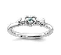Anillo apilable de plata de ley 925 de 2,5 mm, chapado en rodio, aguamarina, corazón, flecha, regalo de joyería para mamá, US 5 | EU 49.75 | DE 15.75 | JP 9 | UK J 1/2, Piedra preciosa. Metal Piedra