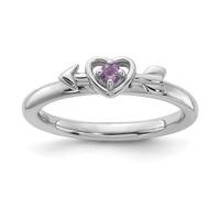 Anillo apilable de plata de ley 925 de 2,5 mm, chapado en rodio, amatista, corazón, flecha, regalo de joyería para mamá, US 9 | EU 60 | DE 19 | JP 18 | UK R 3/4, Piedra preciosa. Metal Amatista Piedra