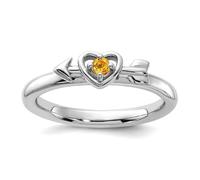 Anillo apilable de plata de ley 925 de 2,5 mm, chapado en rodio, citrino, corazón, flecha, regalo de joyería para mamá, US 5 | EU 49.75 | DE 15.75 | JP 9 | UK J 1/2, Piedra preciosa. Metal Piedra