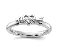 Anillo apilable de plata de ley 925 de 2,5 mm, chapado en rodio, topacio blanco, flecha, amor, corazón, regalo de joyería para mamá, US 5 | EU 49.75 | DE 15.75 | JP 9 | UK J 1/2, Piedra preciosa