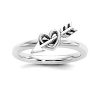 Anillo apilable de plata de ley 925 de 2,5 mm, diseño de corazón oxidado con flecha, regalo de joyería para mamá, US 9 | EU 60 | DE 19 | JP 18 | UK R 3/4, Metal Plata Plata de ley, Sin piedras
