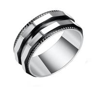 Anillo Boda Acero Inoxidable, Anillo de Boda Plata Geométrico con Ranura Central Y Bordes Negro Hombre Joyas Talla 17