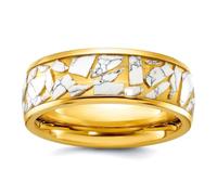 Anillo chapado en titanio amarillo pulido con fragmentos de cerámica incrustados de 8 mm, regalo de joyería para mamá, US 9.5 | EU 61 | DE 19.5 | JP 19 | UK S 3/4, Cerámica Metal Titanio, Sin piedras