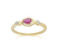 Anillo clásico de oro amarillo de 9 quilates con rubí y diamante en forma de lágrima, Oro amarillo, Rubí Diamante