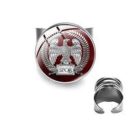 Anillo clásico SPQR con sello de Imperio Romano Senado y Gente de Roma, diseño retro con texto en inglés "Cabujón Gema" para hombres y mujeres