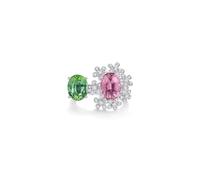 Anillo colgante personalizable de plata con grabado en oro blanco 9K/14K/18K flor y óvalo con turmalina y diamante de 4,41 ct talla sólida no chapada moderna para damas graduación joyería, 50, Oro