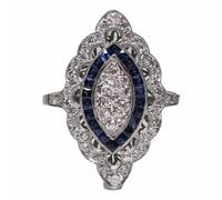 Anillo completo brillante de zafiro, corte de lágrima, circonita cúbica, anillos de compromiso con piedras preciosas azules, anillo de compromiso para mujer, anillo de sello para mujer, 6, Zinc, Sin