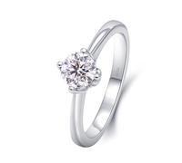Anillo Compromiso - Juego de alianzas de boda de oro blanco único para mujer, 4 garras redondas con piedras preciosas de 0,3 quilates, I 1/2, Oro blanco de 18 quilates, Diamante sintético