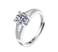 Anillo Compromiso Mujer Anillos Mujer De Plata Oro Blanco De 18 Quilates Diamante De Laboratorio Diseño Hueco De 4 Puntas, Redondo, 1 CT Tamaño 6,75 Actualización 3.0 Para Esposa Graduación Joyas