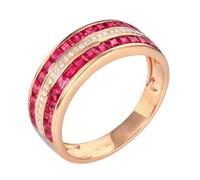 Anillo Compromiso Oro 18K, Anillo Mujer Vintage Rojo 1.54 Kilates Ruby Creado En Laboratorio Remo de Ejercicios Oro Rosa 750 con Moissanita Talla 17