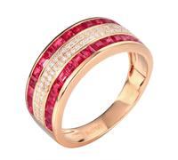 Anillo Compromiso Oro Amarillo, Anillo de Boda Mujer Rojo 1.98 Kilates Ruby Creado En Laboratorio Remo de Ejercicios Oro Amarillo de 18 Quilates con Moissanita Talla 11