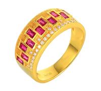 Anillo Compromiso Oro Amarillo, Anillo de Promesa Mujer Rojo 0.608 Kilates Ruby Creado En Laboratorio Remo de Ejercicios Oro Amarillo de 18 Quilates con Moissanita Talla 6,75