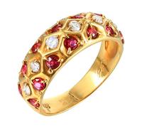 Anillo Compromiso Oro Amarillo, Anillo de Promesa Mujer Rojo 1.01 Kilates Ruby Creado En Laboratorio Remo de Ejercicios Oro Amarillo de 18 Quilates con Moissanita Talla 6,75