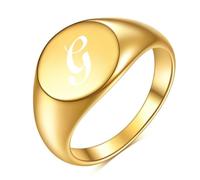Anillo con 26 letras mayúsculas Anillo simple y versátil de 12 mm para mujeres, anillo redondo de oro de 18 quilates para mujeres