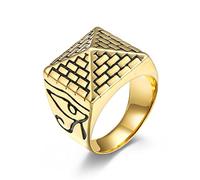 Anillo con adorno, anillo con forma de pirámide de ojo de Horus, anillo cuadrado de acero inoxidable de moda para hombres y mujeres