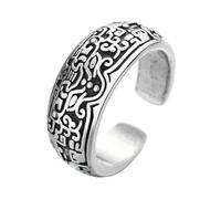 Anillo con adorno, anillo de apertura chino budista Sutra de corazón vintage, anillo de dedo con bendición de Buda, dragón y loto para hombres y mujeres, joyería