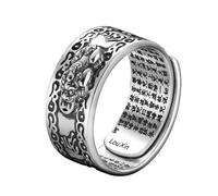 Anillo con adorno, anillo de apertura chino budista Sutra de corazón vintage, anillo de dedo con bendición de Buda, dragón y loto para hombres y mujeres, joyería