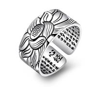 Anillo con adorno, anillo de apertura chino budista Sutra de corazón vintage, anillo de dedo con bendición de Buda, dragón y loto para hombres y mujeres, joyería