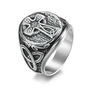 Anillo con adorno, anillo de cruz con nudo celta vintage para hombres y niños, joyería de motociclista de color negro/plata para bodas masculinas, regalo diario