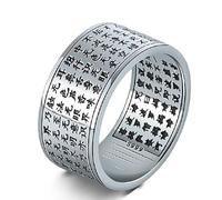 Anillo con adorno, anillos budistas de Feng Shui para hombres y mujeres, anillo de plata esterlina con sutra de corazón tibetano, joyería con amuleto de la suerte, tamaño 6-12