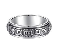 Anillo con adorno, anillos de mantra Feng Shui PiXiu, anillo de plata de ley 925 Om Mani Padme Hum, amuleto de la suerte y la riqueza, anillos budistas tibetanos