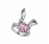 Anillo con adorno, anillos para niñas de 5 a 7 años, bonitos pendientes con forma de orejas de conejo y piedras preciosas, orejas rotas, anillo con forma de corazón rosa, bonito y fresco color ros
