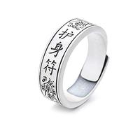 Anillo con adorno, clásico y sencillo anillo de amuleto de plata esterlina, anillo chino de la suerte Feng Shui, joyería auspiciosa, regalos para hombres y mujeres