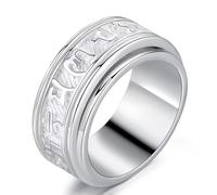 Anillo con adorno de plata de ley, anillo budista tibetano con mantra para hombres y mujeres con seis sílabas verdaderas, anillo Om Mani Padme Hum, tamaño 8-11