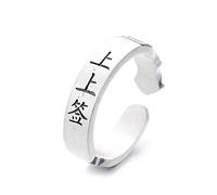 Anillo con adornos, anillos abiertos con caracteres chinos clásicos simples, plata de ley 925, anillos mate de la suerte Feng Shui, regalos de joyería encantadores para hombres y mujeres