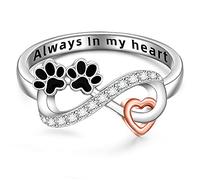 Anillo con estampado de patas, diseño de corazón, diseño de animales de infinito, lindo gato y garra de perro, para mujeres y niñas, joyería de plata de ley, Plata de ley, circonita