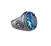 Anillo con forma de anillo grande azul, anillo redondo de zafiro, anillo de diamante grande, anillo de piedra preciosa relleno (A, talla única)