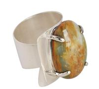 Anillo con garras de jaspe oceánico, cabujón ovalado de 23 x 15 mm en plata de ley 925, anillo de piedra preciosa natural multicolor para ella, 56 (17.80)