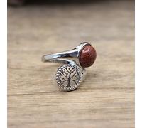 Anillo Con Piedra Preciosa, Anillo De Árbol De La Vida De Plata Ajustable Piedra Dorada Roja Anillo De Cristal Abierto Ajustable Anillo De Eternidad Boho Energía 7 Chakras Anillo De Propuesta Joya