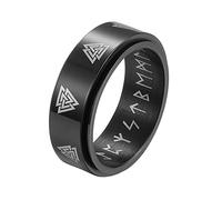 Anillo Con Símbolo de Valknut Vikingo Nórdico, Anillo Giratorio de Runas Odin de Acero Inoxidable de 8 Mm, Vintage Pirata Hombres Mujeres Anillo de Banda Giratoria Joyería Escandinava(Black,12)