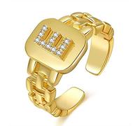 Anillo cuadrado con letras de circonita ajustable de cobre estilo hip hop para mujer y niña.