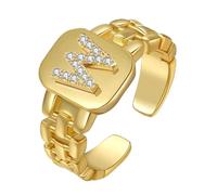 Anillo cuadrado con letras de circonita ajustable de cobre estilo hip hop para mujer y niña.