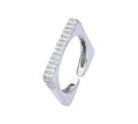 Anillo cuadrado de circonita cúbica de estilo europeo, diseño plateado que se puede combinar con ropa casual para crear un aspecto más relajado, 2x2x1cm, Metal