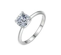 Anillo cuadrado de plata de ley con diamantes de una sola cabeza, elegante y capaz anillo exquisito, US size-9