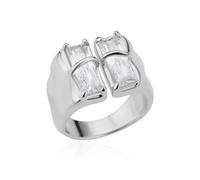 Anillo cuadrado irregular con anillos de circón para mujer Anillo ajustable de oro y plata Boda de moda Fiesta de cumpleaños Regalo de joyería