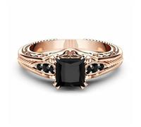 Anillo cuadrado negro con incrustaciones de plata para mujer, 7, Zinc, Sin piedras preciosas