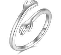 Anillo de abrazo en plata de ley 925 y oro ajustable | Anillo de abrazo con manos abrazando como regalo para ella, novia, novio, día de la madre y para compromiso, 62, Plata de ley, Sin piedras