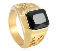 Anillo de acero de titanio con diseño de dragón dorado para hombre con piedras preciosas, joyería de moda
