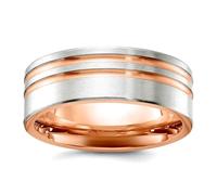 Anillo de acero inoxidable cepillado chapado en rosa con rayas de 8 mm, regalo de joyería para mamá, US 9.5 | EU 61 | DE 19.5 | JP 19 | UK S 3/4, Metal Acero inoxidable, Sin piedras preciosas