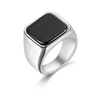 Anillo de acero inoxidable sólido para hombre con ónix negro y turquesa, anillos clásicos de regalo 7-13, Acero inoxidable, plateado, Zirconia cúbica
