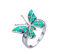 Anillo de aleación con diseño de mariposa y ópalo de fuego azul de imitación para mujer