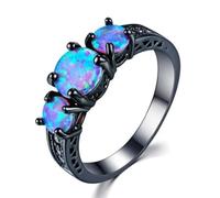 Anillo de aleación de joyería de moda de color oro negro anillo de ópalo de fuego azul de imitación anillo de compromiso joyería