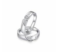 Anillo de alianza de plata 925 para mujer, anillo de boda para hombre de plata y amor para siempre ajustable, Ajustable, Plata 925/1000, Cubic Zirconia