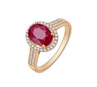 Anillo de Alianza Dibujo Anillo Rubí Oro Rosa 9 quilates/14 quilates/18 quilates Oval con Rubí y Diamante Talla Sólida No Chapado Moda para Hermana Graduación Joyería, 50, Oro rosa de 18 quilates